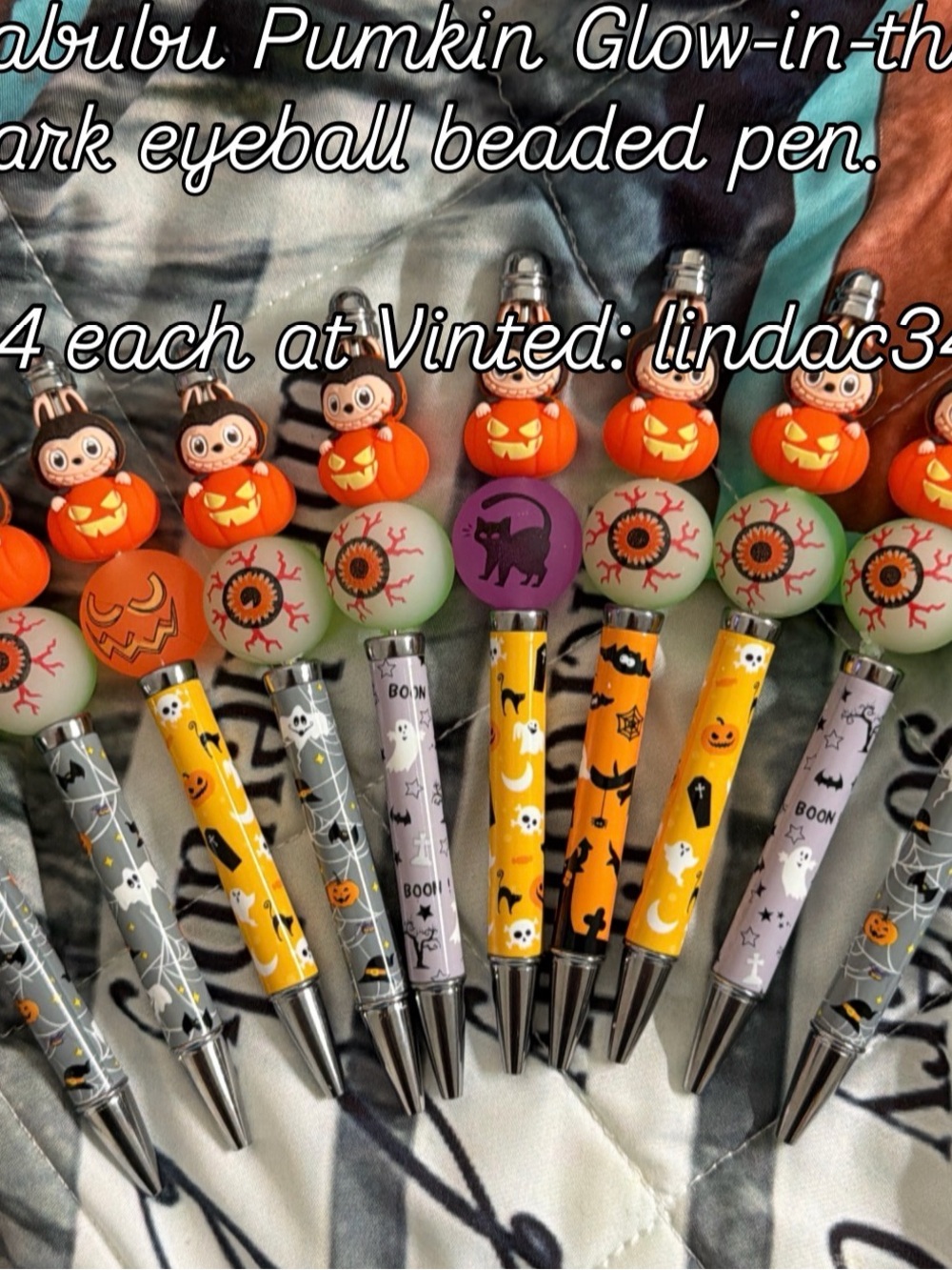 Halloween Kids Beaded Ballpoint Pen - Orange, Green, Purple